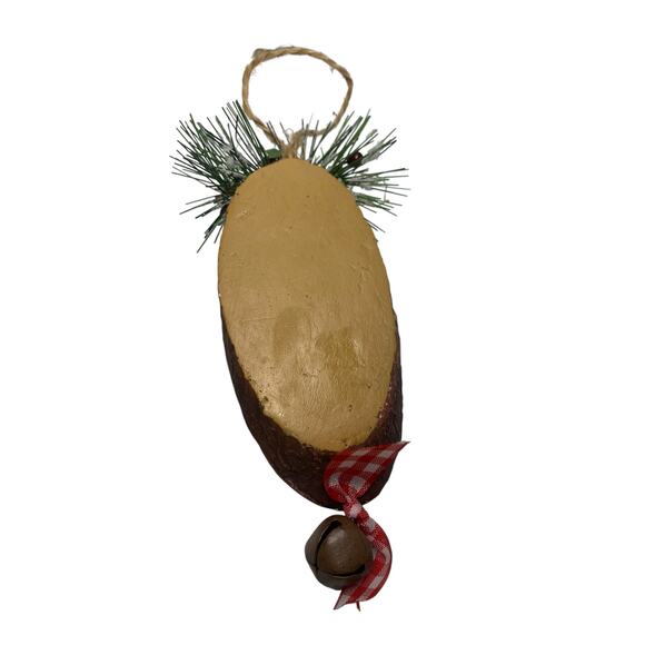 Hand painted Snowman playing with snow ball Christmas Ornament on Wooden Log - Picture 3 of 3